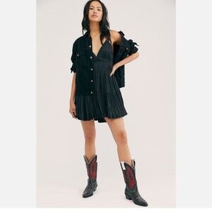Free People 100 Degrees Of Shine Black Mini Dress